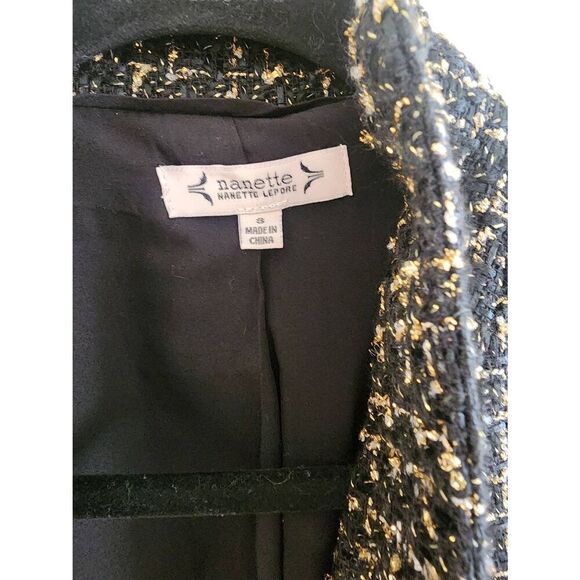 Nanette Lepore  NWT tweed open front black and gold blazer Size small - Picture 4 of 8
